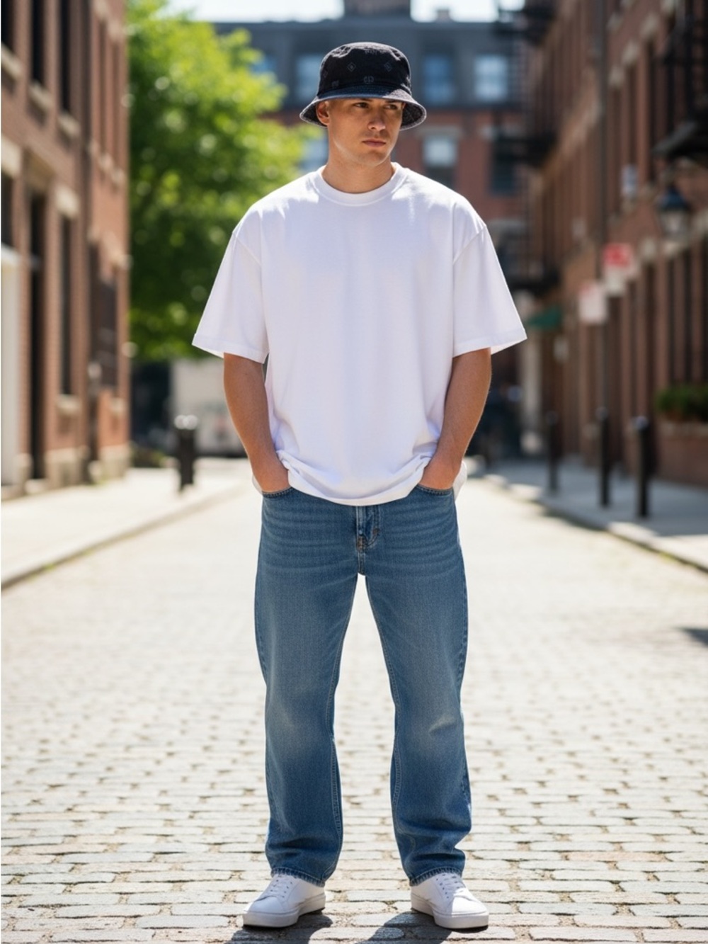 True Religion Monogram Denim Bucket Hat